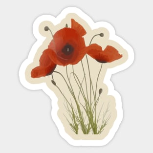 Delicate Red Poppies Wildflower Floral Bouquet Sticker